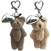 Roioiow 2 Pieces Plush Bear Keychain with Heart Pendant - Animal Bag Charms for Handbags - Gift for Birthday and Valentine's Day