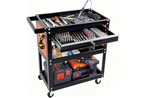 Lilvduybz 3-Tie Rolling Tool Cart with 500lbs Load Capacity, Heavy Duty Utility Service Cart, Steel Mobile Service Tool Organ