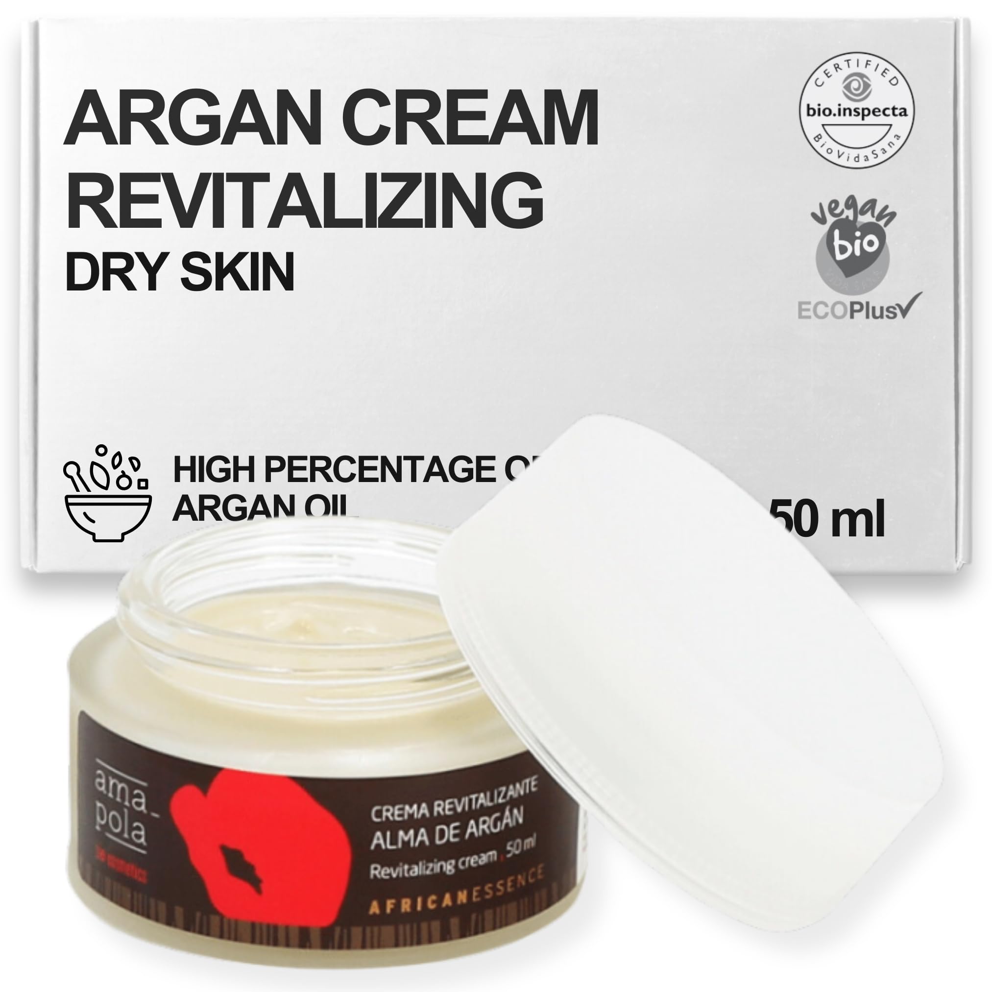 AMAPOLA BIOCOSMETICS Revitalizing Facial Cream with Argan Oil (12%) - Deep Hydration and Nourishment for Mature Skin - Organic, Natural, and Vegan Ingredients [50 ml]