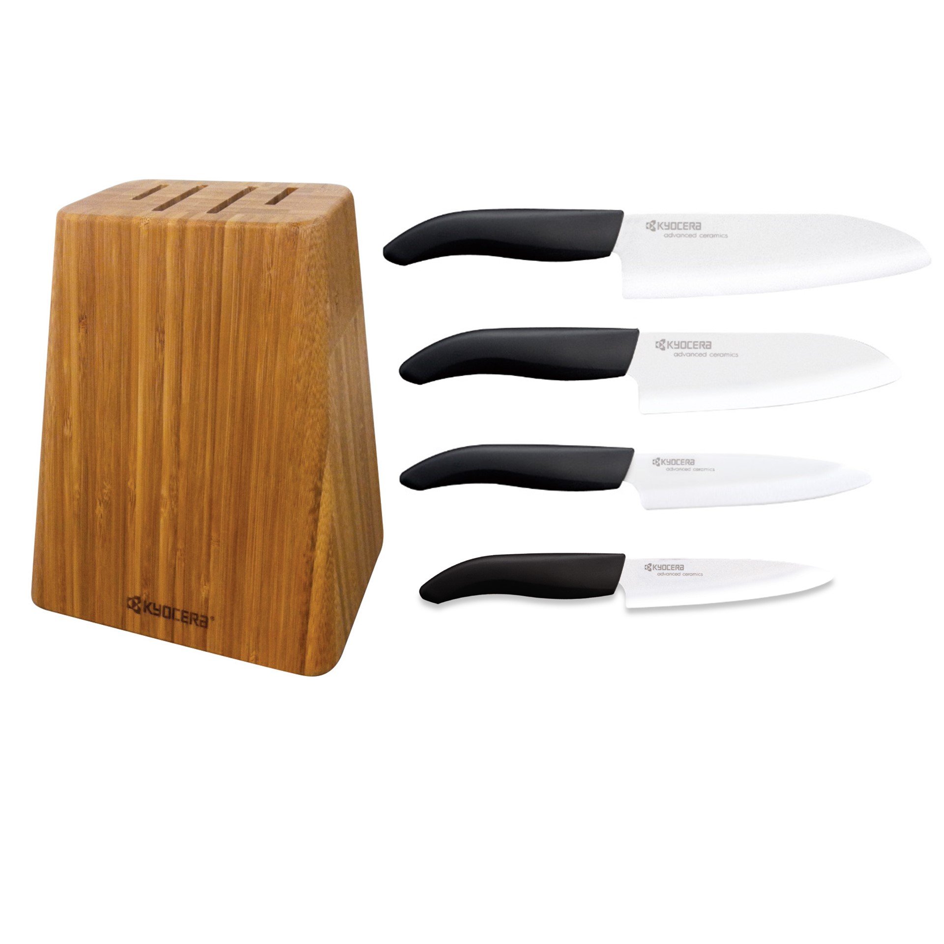 Kyocera Bamboo Knife Block Set includes 4slot Bamboo Block and 4