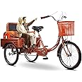 Adult Tricycle Seniors 3 Wheel Bikes,with Large Basket and Back Seat Seniors 3 Wheel Bikes,Adjustable Height Seat Trike Wheeles,for Recreation Shopping Men's Women's Cruiser Bike