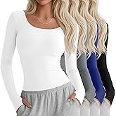 Yearntown 4 Pack Women's Workout Tops Long Sleeve Compression Shirts U Neck Slim Athletic Yoga Basic Shirt with Thumb Holes