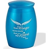 LINES ARTE 2.67 Inches Small Blue Cremation Urns for Human Ashes Keepsake, Mini Wings Urns for Human Ashes Adult Male or Female