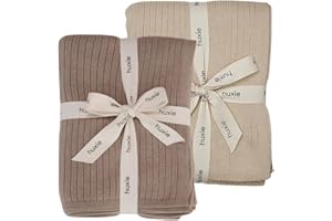 HUXIE Knit Baby Blanket – Organic Cotton - Swaddle Blanket – Baby Blankets for Girls, Baby Blankets for Boys 30" x 40" Soft Blanket Receiving Blanket for Boys and for Girls 2-Pack (Fog/Mochachino)