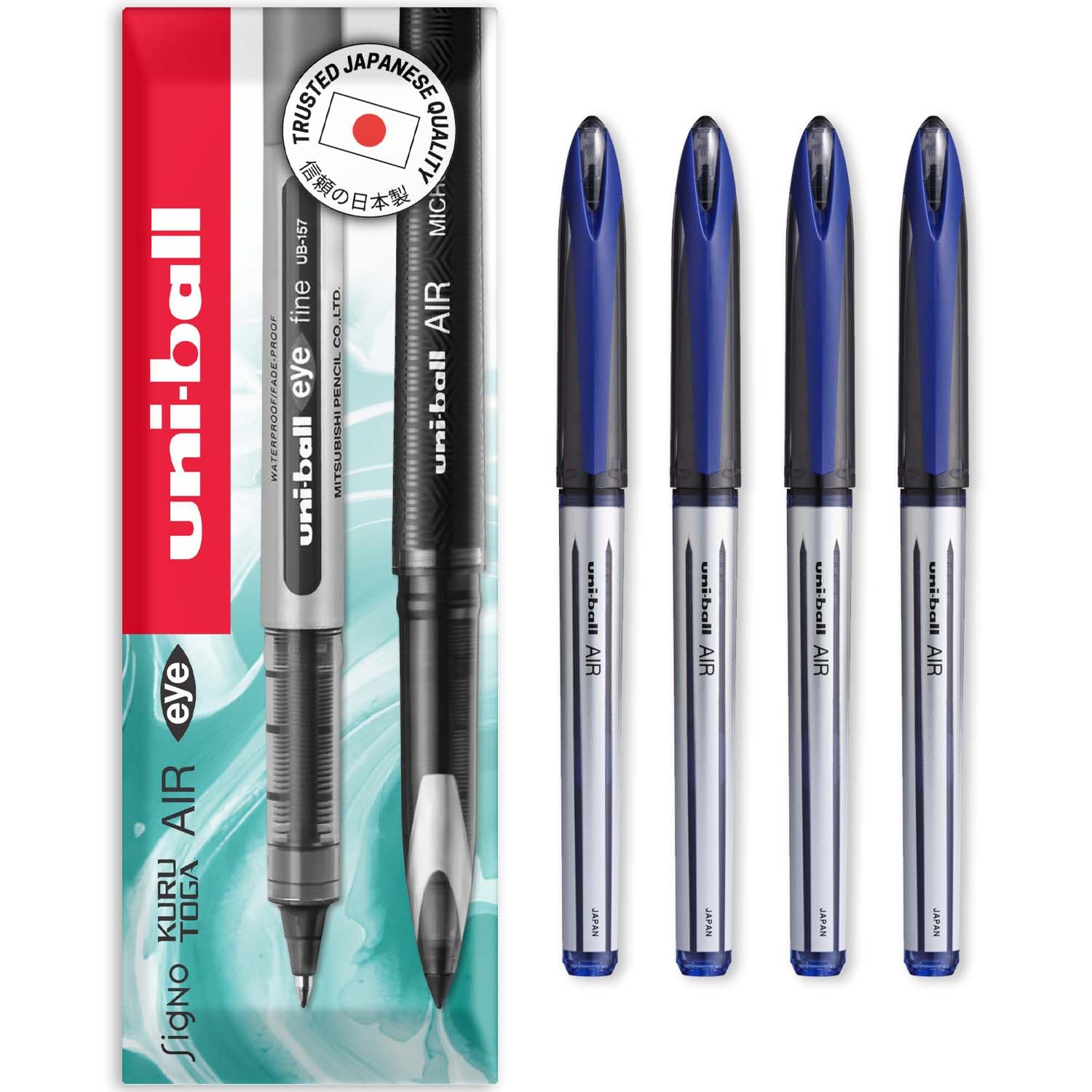 uni-ball AIR - 0.7mm Medium Rollerball - UBA-188-L - In Envelope GiftPackaging (Pack of 4, Blue)