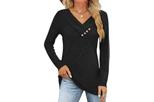 FMEYOA Women's Fall Long Sleeve Tunic Tops for Leggings V Neck Button Casual Blouse Sweatshirt