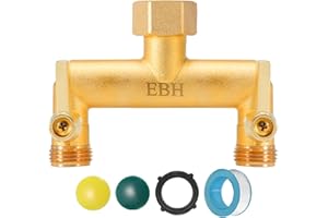 EBH Garden Hose Splitter, Outdoor Faucet Splitter, 2-Way Brass Heavy Duty Hose Splitter with Long Metal Handle, GHT 3/4-Inch Heavy Duty Hex Female Inlet and 3/4-Inch Male Outlet
