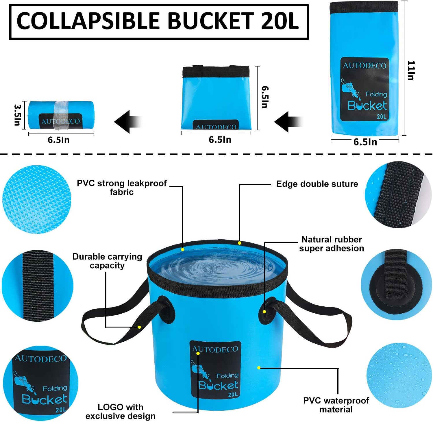 AUTODECO 22Pcs Car Wash Cleaning Tools Kit Car Detailing Set with Blue Canvas Bag Collapsible Bucket Wash Mitt Sponge Towels Tire Brush Window Scraper Duster Complete Interior Car Care Kit: Automotive