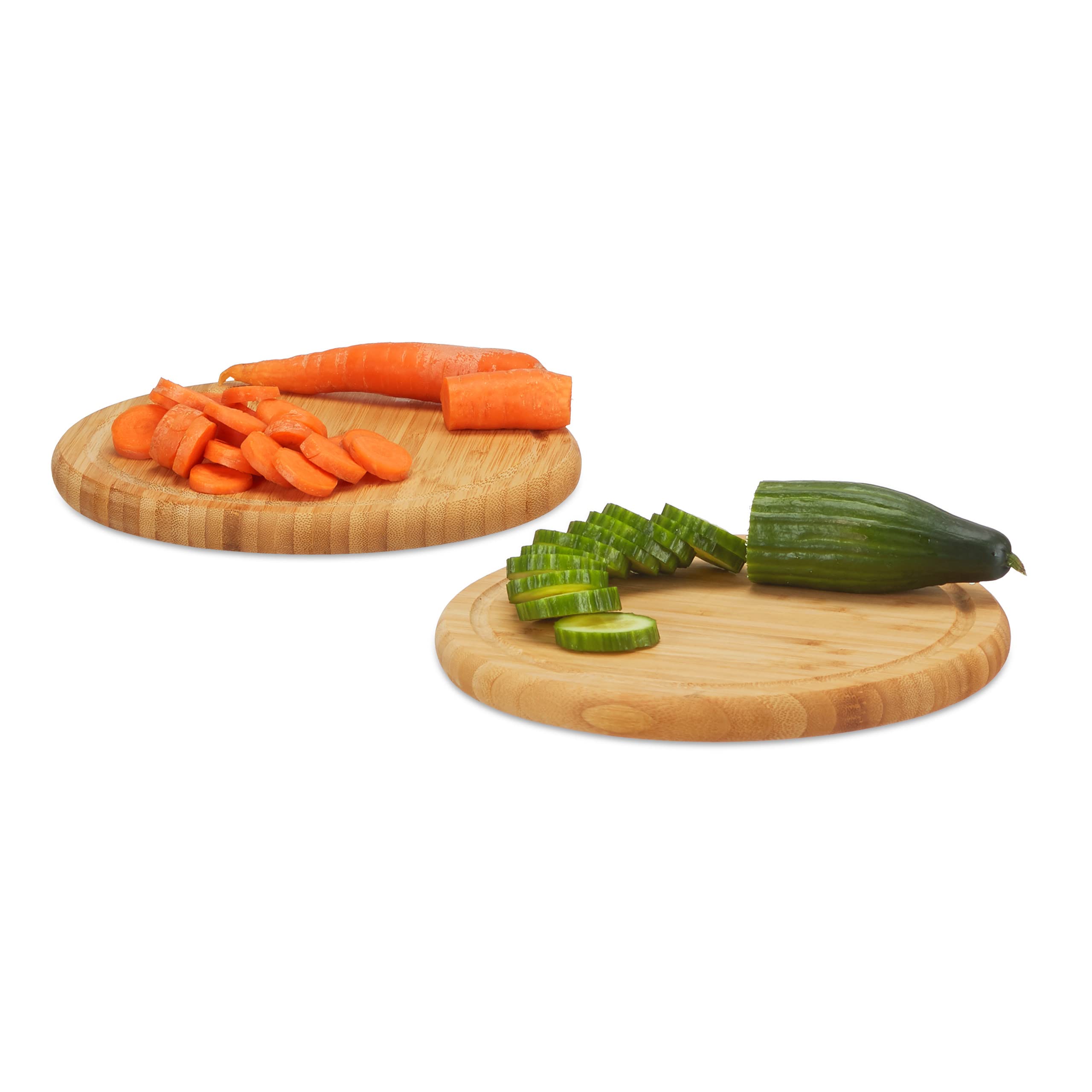 Relaxdays Round Breakfast Board Set of 2, 30 cm, Robust Kitchen Cutting Board, Natural Serving Tray, Chopping, Platter, Round