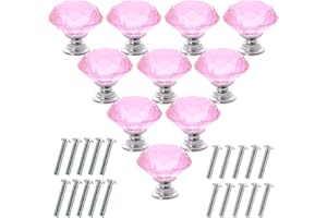 Akstore 10 Pcs Crystal Glass Cabinet Knobs 30mm Diamond Shape Drawer Kitchen Cabinets Dresser Cupboard Wardrobe Pulls Handles (Pink)