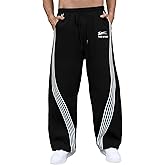 GORGLITTER Men's Baggy Wide Leg Sweatpants Y2K Striped Side Drawstring Waist Barrel Track Pants with Pockets