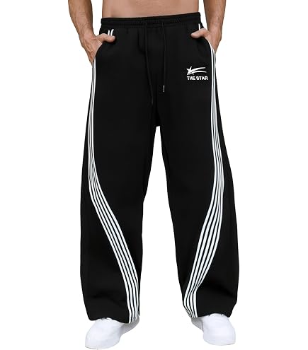 PETCDIM Striped Track Pants for Men Loose Fit Open Bottom Straight