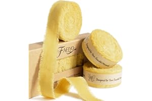 Yellow Cotton Ribbon 5/8 Inch Mustard Yellow 3 Rolls 21 Yards Frayed Edge Fabric Set for Wedding Decor, Bridal Bouquet Wrap, 