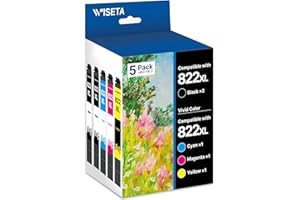 5 Pack 822 XL Ink Cartridges Remanufactured for Epson 822XL Ink Cartridges High Yield for Epson 822 XL T822 T822XL for Workfo