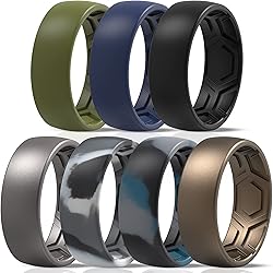 ThunderFit Men's Patterned Silicone Rings, 8mm Wide