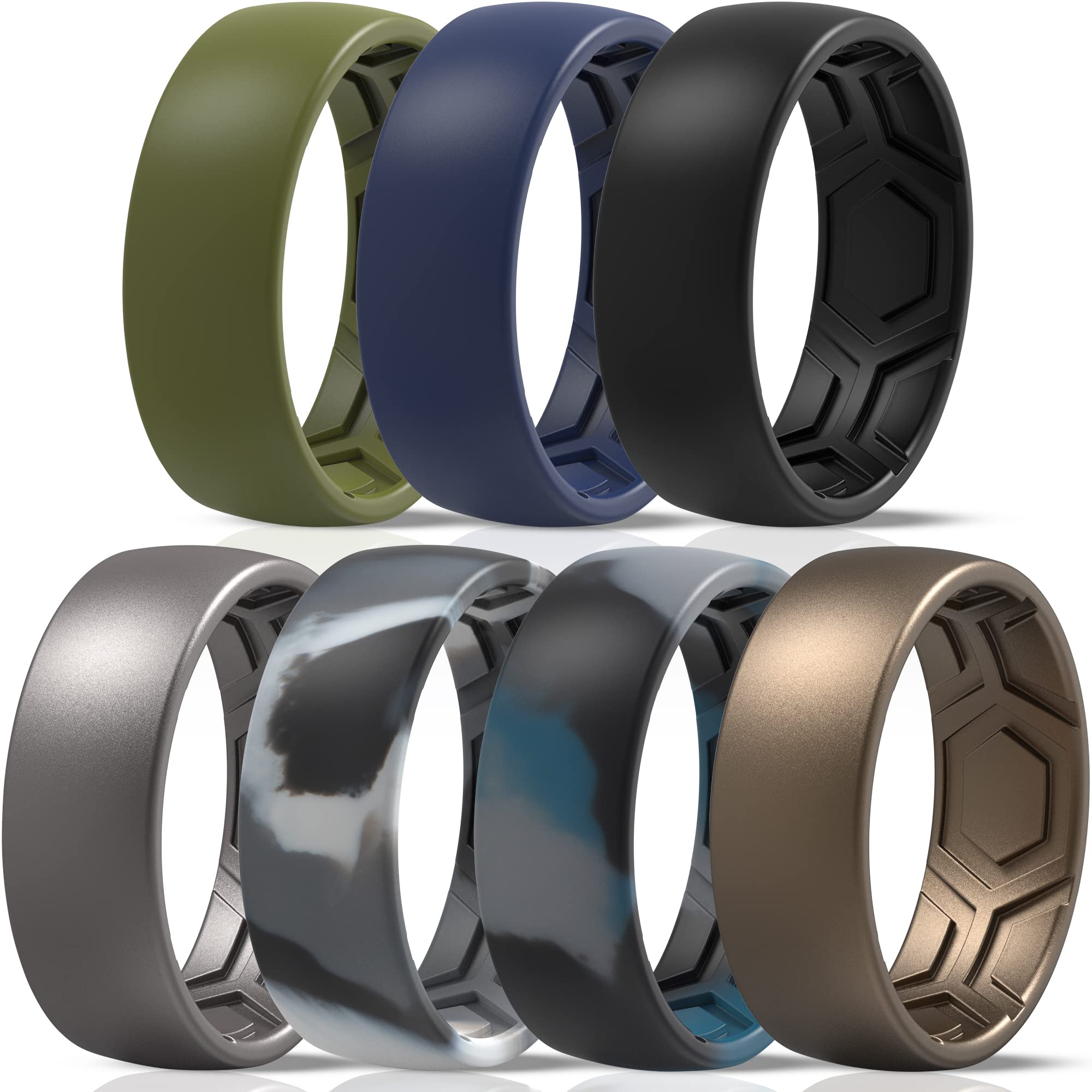 ThunderFit Men's Patterned Silicone Rings, 8mm Wide