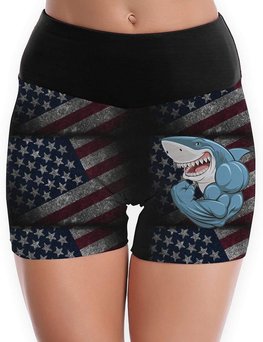 Great White Shark Girls 3D Design Yoga Shorts Tummy Control Tights Casual Shorts