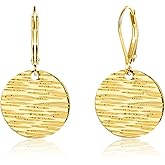ALEXCRAFT Sterling Silver & 14K Gold Plated Dangle Earrings for Women Hypoallergenic Lightweight Coin Disc Line Texture Leverback Earrings Trendy Minimalist Women Jewelry Gifts