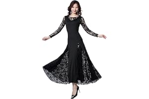 QSUCCUA Elegant Lace Ballroom Dance Dress - Long Skirt, Modern Swing Dress, Competition Costume