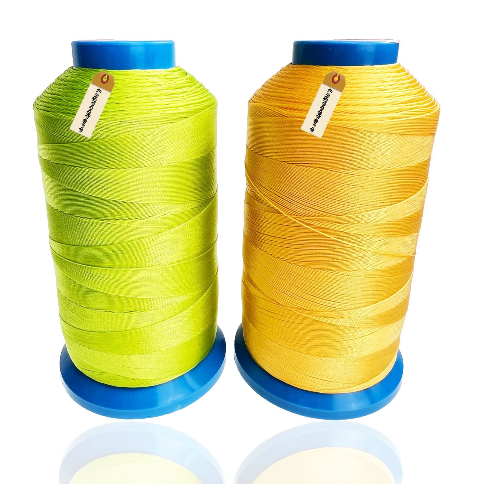 Lsgoodcare Bonded Nylon Sewing Thread 1500 Yard Size T70#69 for The Upholstery, Drapery, Beading, Luggage, Purses, Leather, Sewing Threads for Sewing Machine Yellow and Glass Green, Set of 2