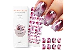 MEEMOORON Semi Cured Gel Nail Strips with Red Broken Glass Pattern Designs Gel Nail Strips Glossy Stickers Salon Quality & Easy to Use for Women 20 Pcs
