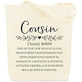 iMEYDNGF Cousin Gifts for Women Cousins Female Beige Canvas Tote Bag with Handles Shopping Bags Best Birthday Christmas Gifts for Cousin Sister