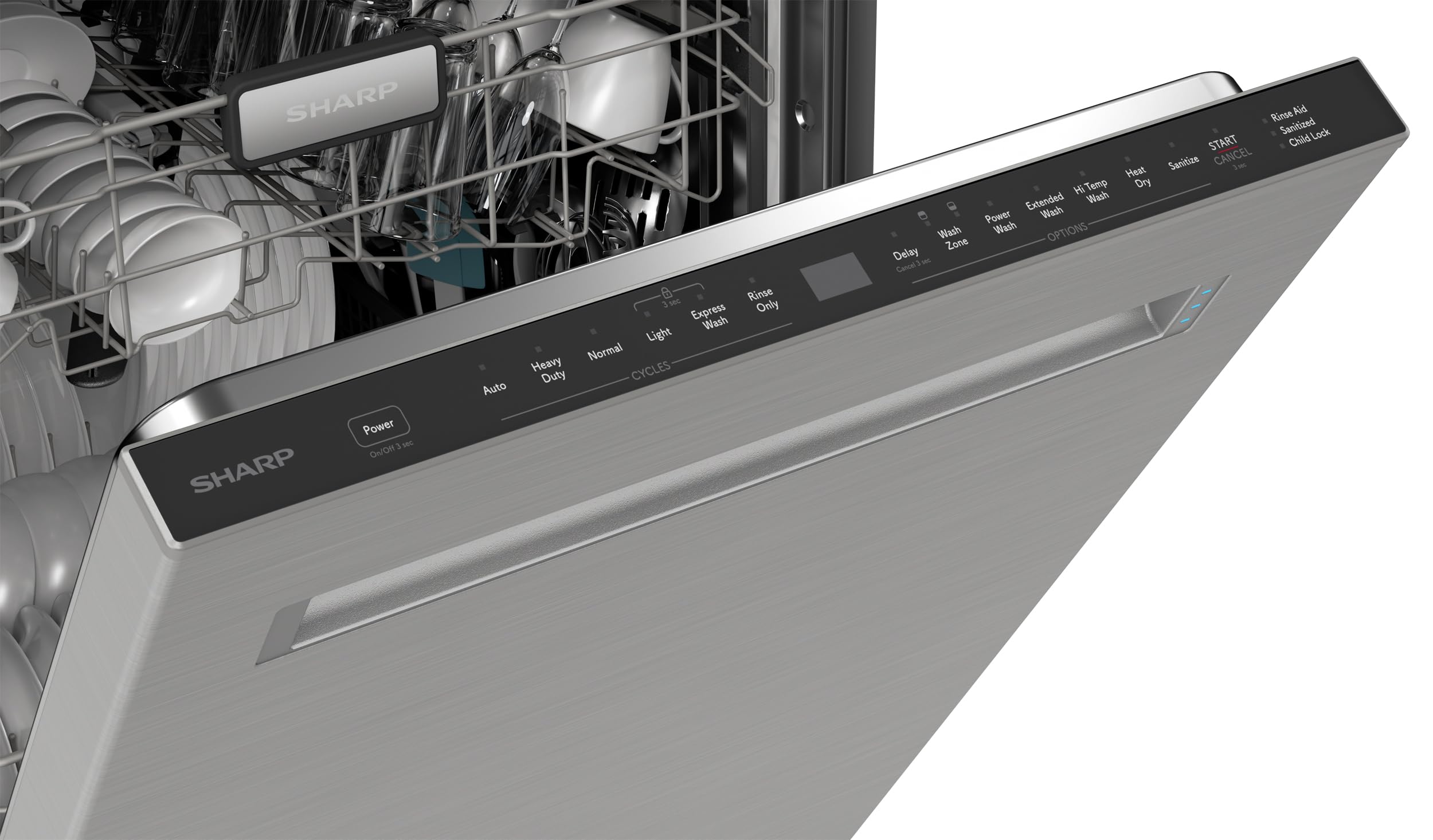 Sharp SDW6726MS 24-inch Stainless Steel Dishwasher, 47 dB Library Quiet, Third Rack, Power Wash Sprayer, 12 Place Settings,