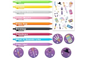 Demon-Inspired Merch Set – 9 Pens 6 Acrylic Badges Tattoo Sticker Sheet | Aesthetic Fantasy Hunter Accessories for Fans, Cosp