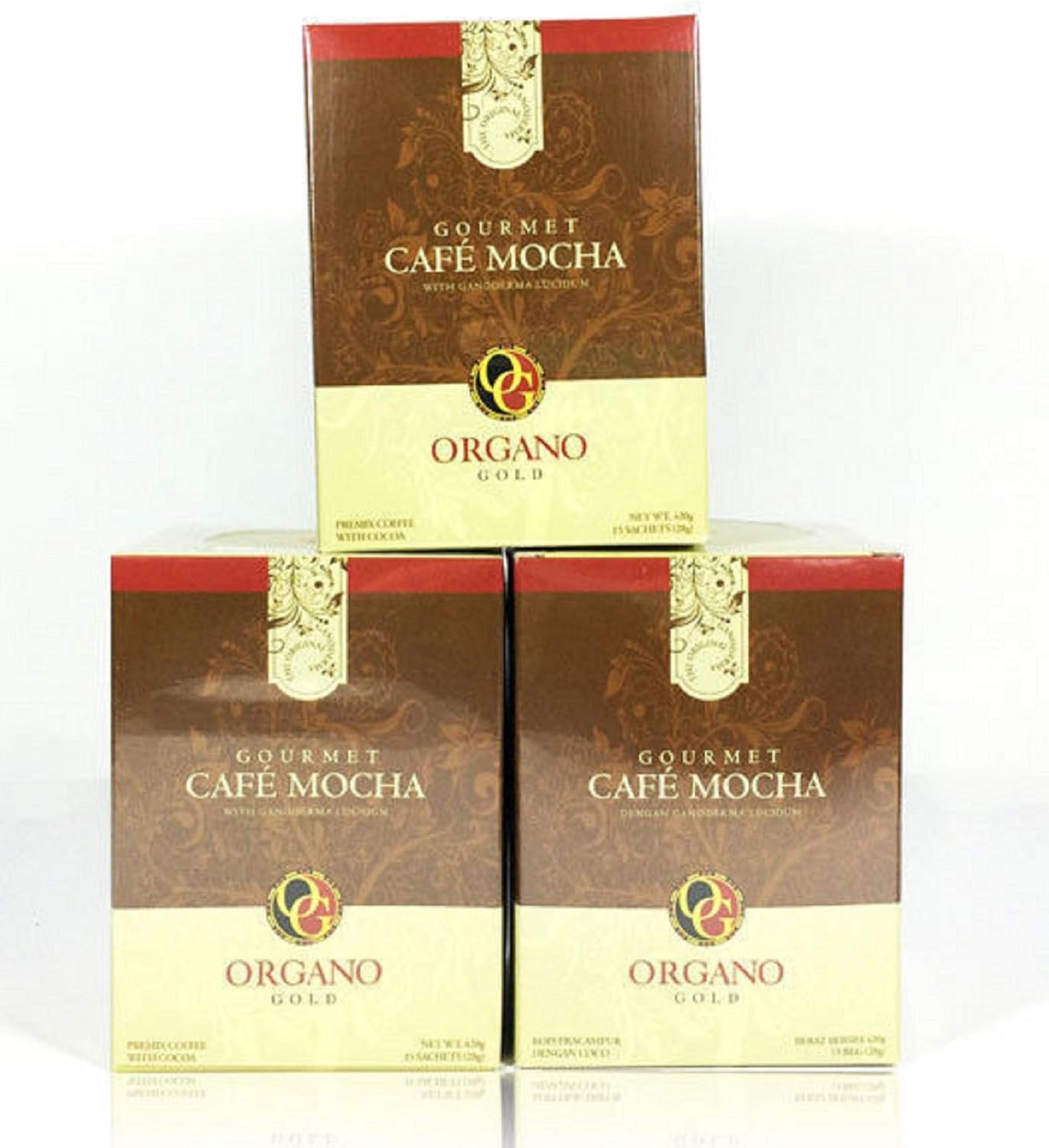3 cajas Organo Gold Gourmet Cafe Moca, 14.9 oz neto, 15 bolsitas: Amazon.es: Hogar