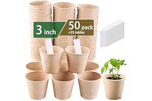 3T GROUP 50 Pcs 3 Inch Small Plant Pots,Compostable Flower Pots for Plants,Biodegradable Seed Pots,Disposable Planting Peat Pot Cups with Labels for Vegetables,Fruit