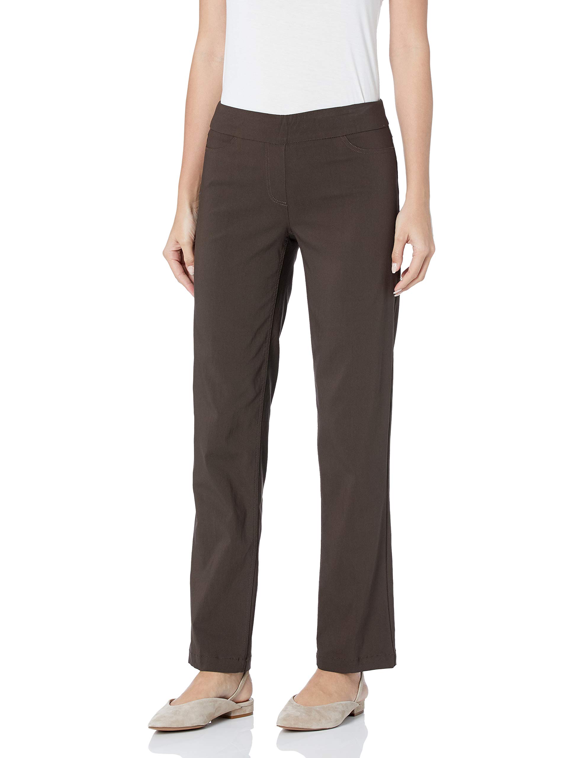 Photo 1 of SLIM-SATION Women's Wide Band Pull-On Relaxed Leg Pant with Tummy Control, 12, Chocolate