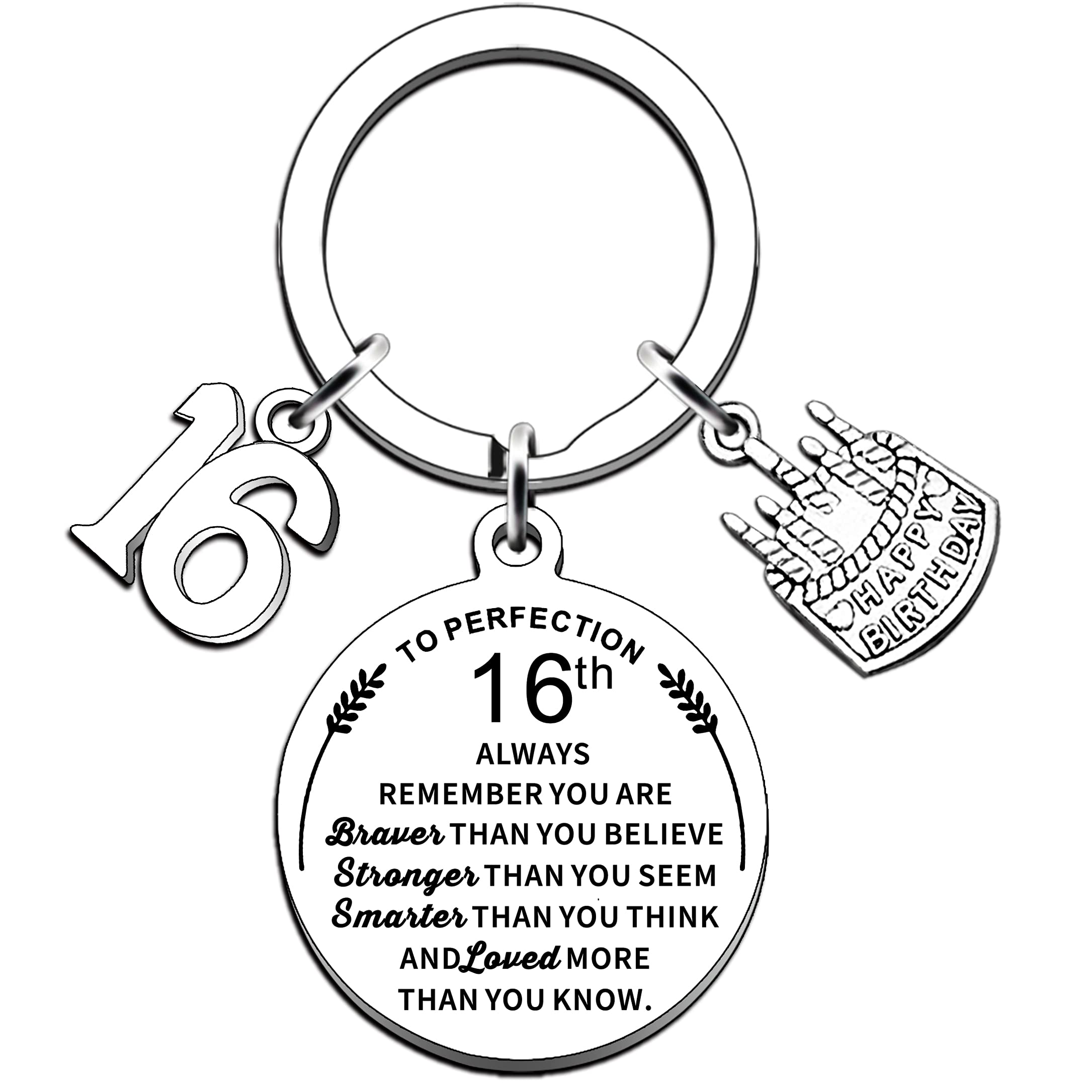 AMZQ Birthday Keyring Birthday Gifts for Women Men Boys Girls Inspirational Keychain Gifts for Family (16th)