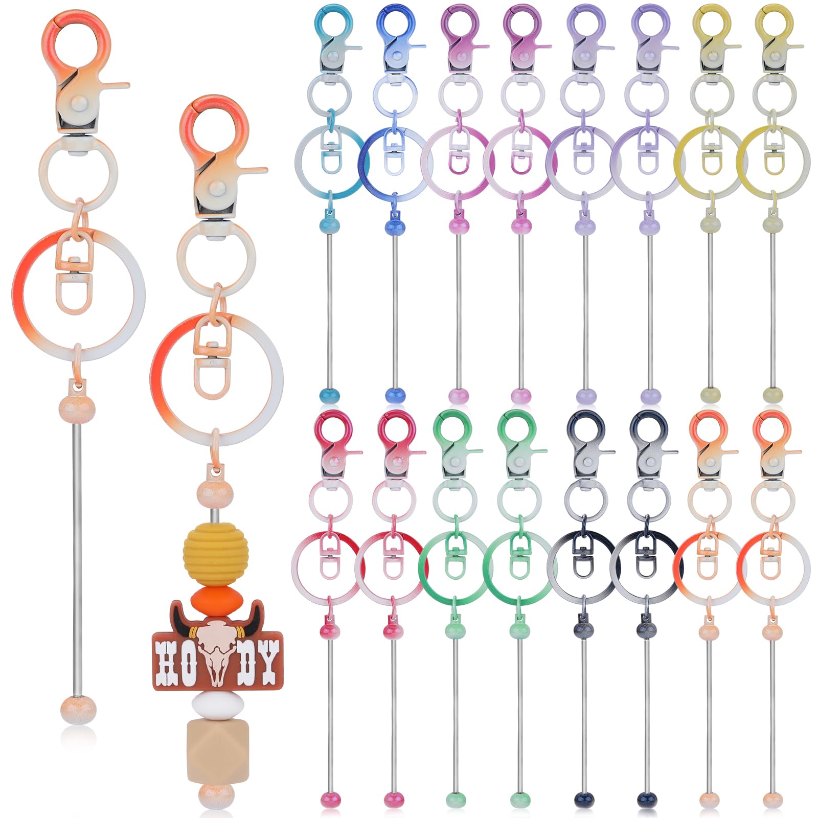 WEWAYSMILE 16pcs Blanks Beaded Keychain, Beadable Keychain Bar, Beadable Keychains Metal Bar Chains, for DIY Jewelry Making Keychain Bars Accessories (Gradient)