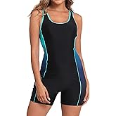 Halcurt Women's Boyleg One Piece Swimsuit Racerback Athletic Boyshort Bathing Suit