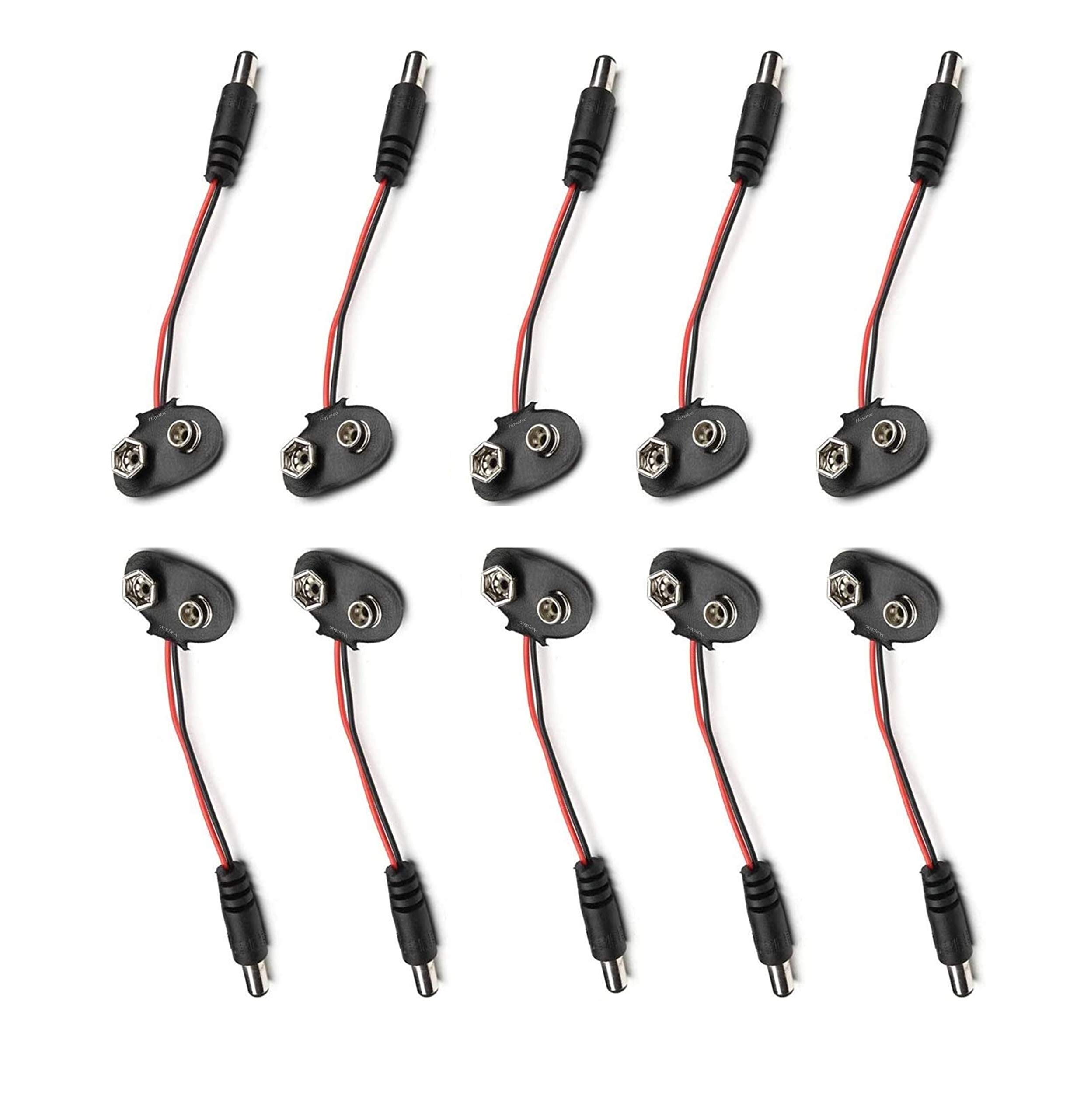 PP3 9V Battery Clip Cable to DC Plug - 9V PP3 Battery Clip to 2.1mm DC Jack Plug 9V PP3 Battery DIY DC Power Cable for Arduino LED Strip Electronic kits CCTV, Vehicle Electronics (10 Pack)