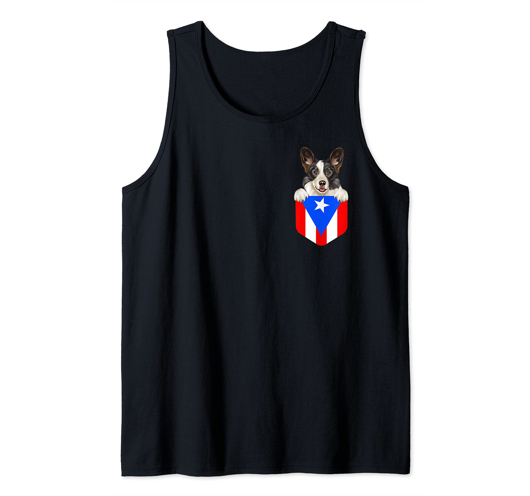 Puerto Rico Flag Cardigan Welsh Corgi Dog In Pocket Tank Top