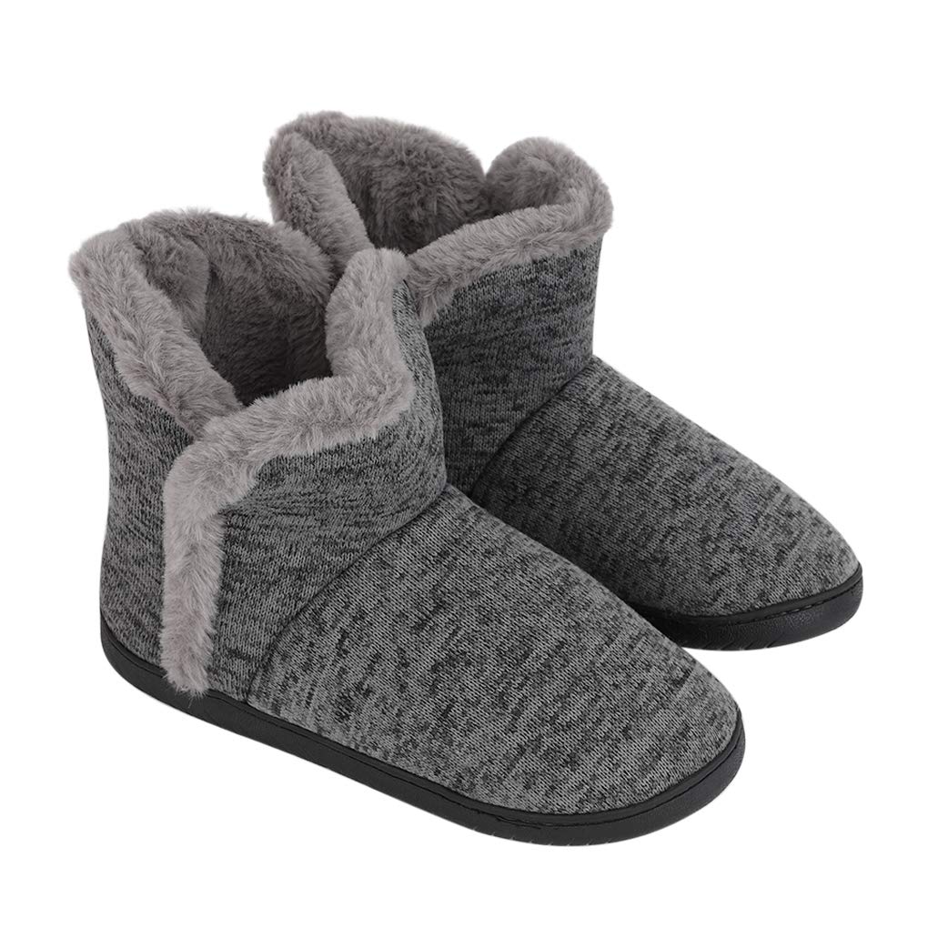 IPENNY Unisex Warm Cozy Knit Boots Non-slip House Slippers Fuzzy Ankle High Snow Bootie