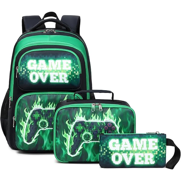 Octsky Kids Backpack With Lunch Box Set - Luminous Gamepad Design School Bookbag For Boys & Girls Ages 5+