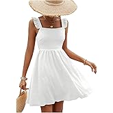 SweatyRocks Women's Ruffle A Line Short Dress Sleeveless Smocked Textured Vacation Flowy Dresses