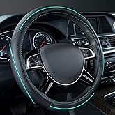 Car Pass Colour Piping Leather Universal Fit Steering Wheel Cover,Perfectly fit for 14.5-15 inches for Various Vehicles SUVs,Vans,Sedans,Cars (Black & Mint)
