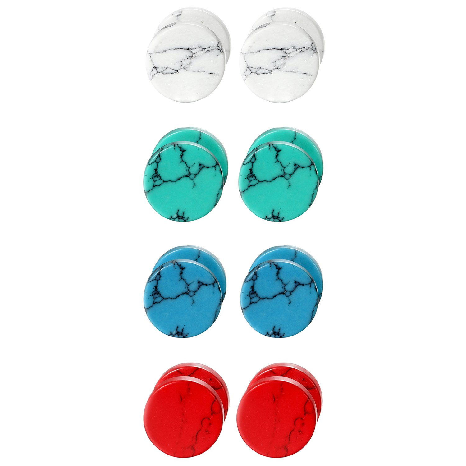 4 Pairs 8MM Unisex Marble Stone Screw Stud Earrings Set,Cupimatch Ear Piercing Plugs Faux Gauges Illusion Tunnel Earrings (8mm)