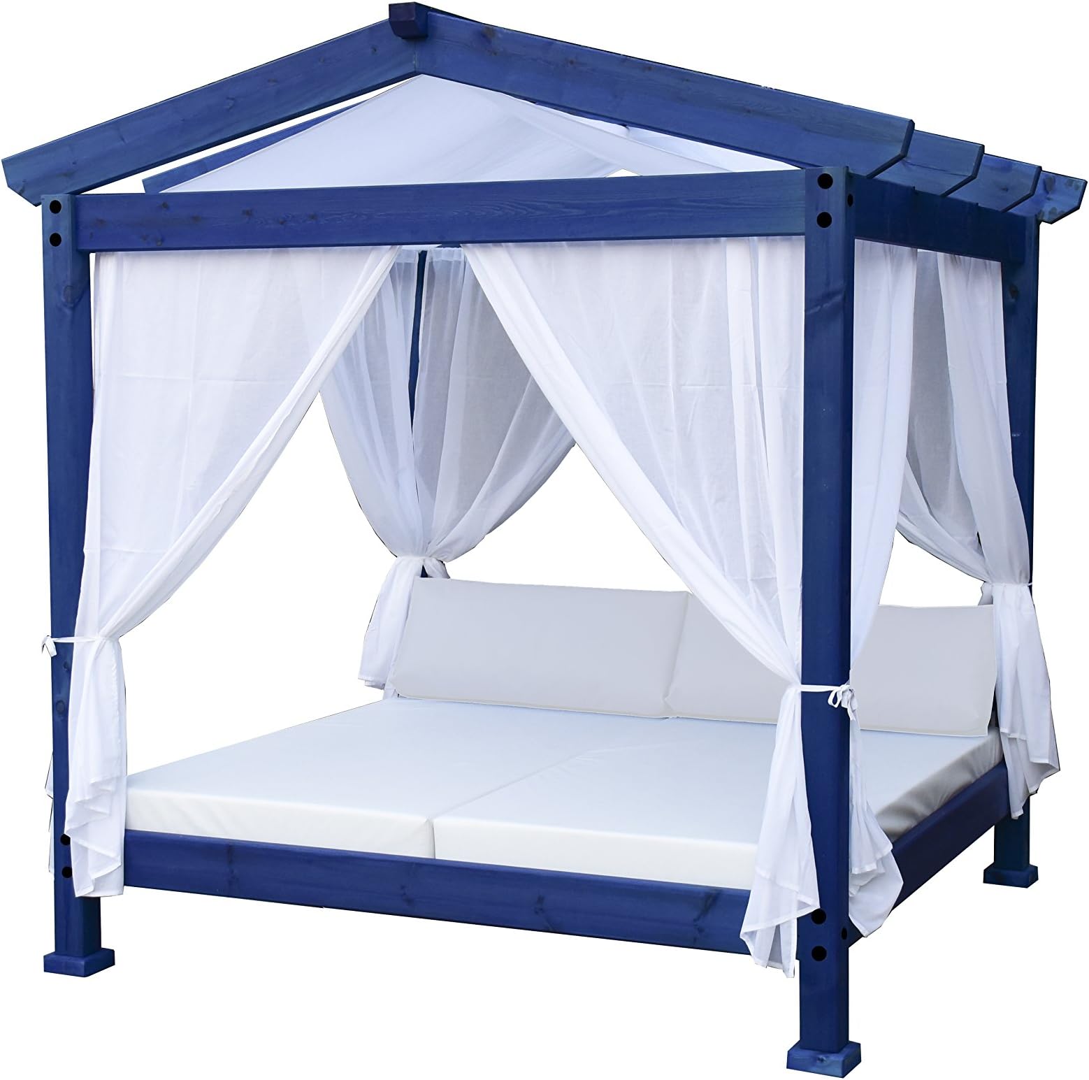 estrucmader : Day Bed (200X200Cm) With Pitched Canopy Frame,blue-white-white, 2415x2134x2000mm