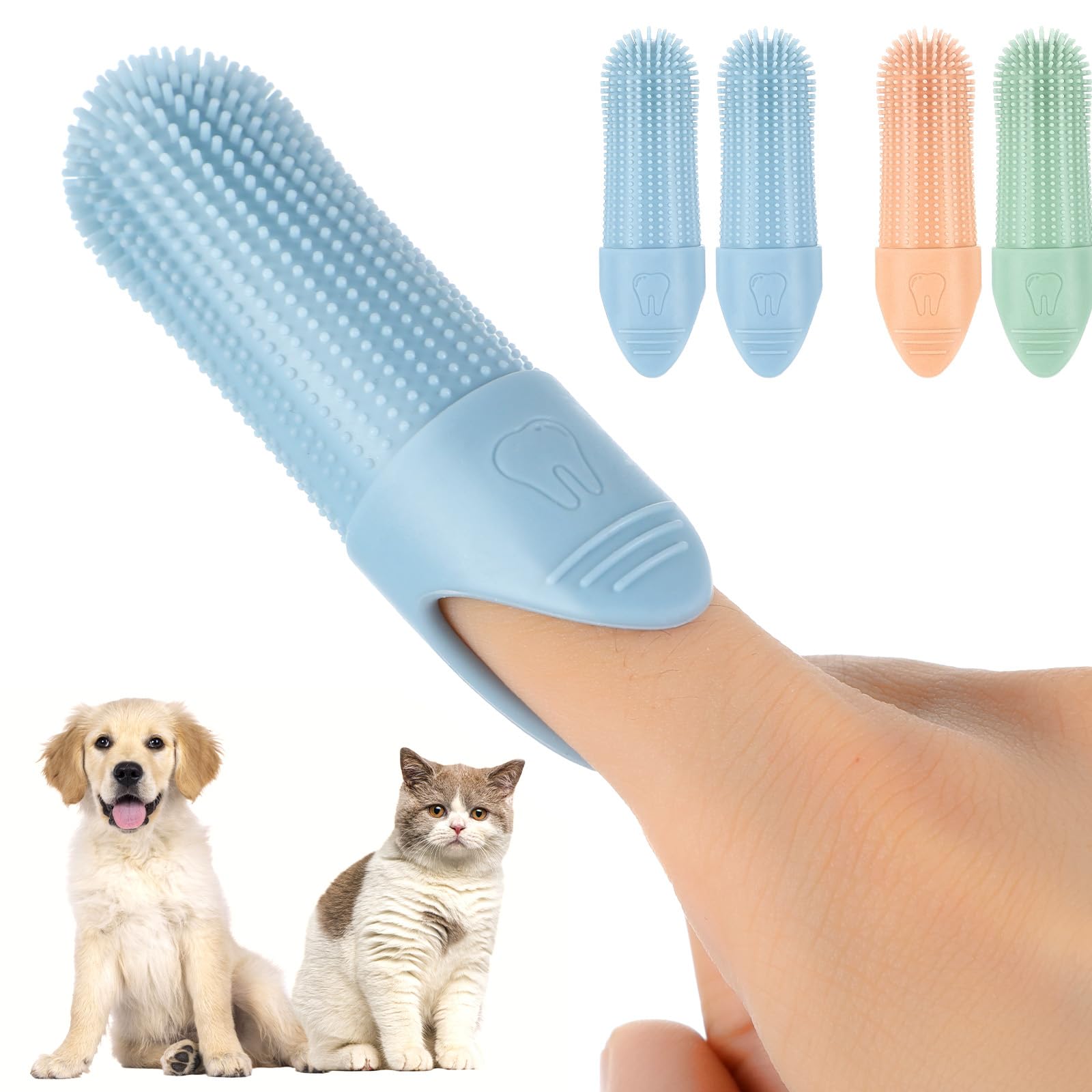 Photo 1 of Wanmu Dog Toothbrush, Set of 4 360° Dog and Cat Finger Toothbrush, Food Grade Silicone Toothbrush for Small & Large Pets Teeth Cleaning and Dental Care, Pet Finger Toothbrush Kit