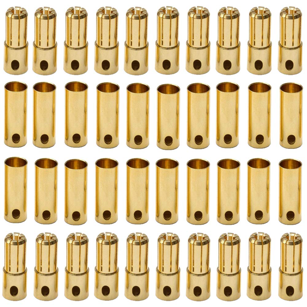 20 Pairs Gold-plated 6.5MM Banana Plug Bullet Male and Female Connector for RC Lipo Battery ESC Motors (6.5MM)