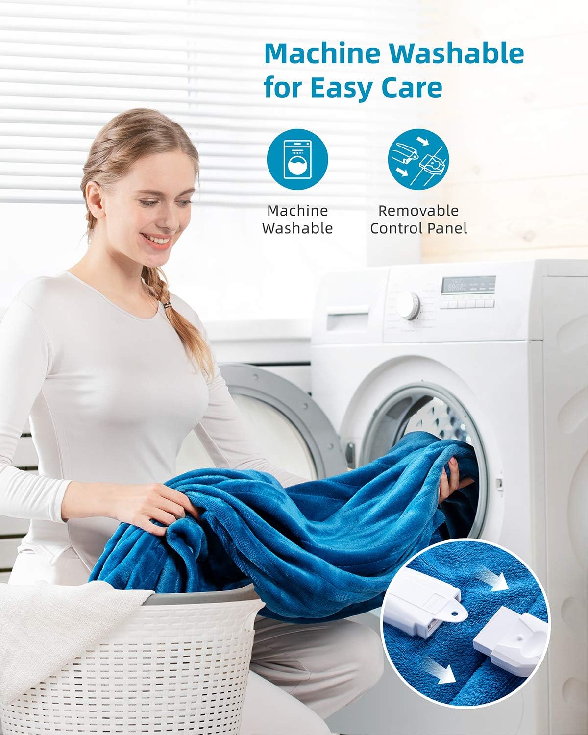 iTeknic Heated Blanket Electric Throw, 60"x 50" Flannel Electric Blanket with 10 Heating Levels & 1H/2H/3H Auto Off, ETL Certified, Overheating Protection Heated Throw, Machine Washable (Blue): Home & Kitchen