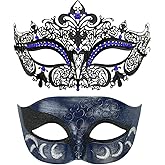 Thmyo Couples Venetian Laser Cut Masquerade Mask,Halloween Mardi Gras Party Mask (Black & black)