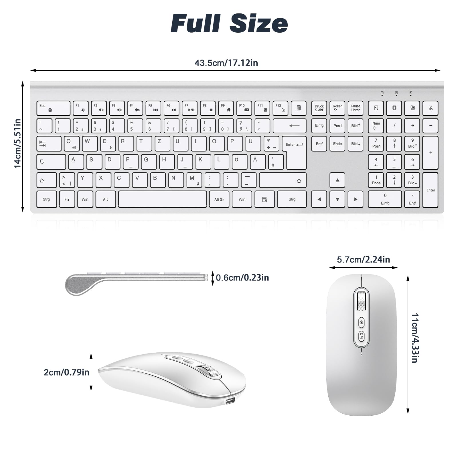 cimetech Tastatur Maus Set Kabellos 2.4G Aufladbar Ergo Slim für PC/Laptop 5