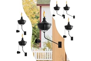 FAN-Torches Wall Mounted Citronella Torches Set of 6, 24 oz Garden Torches for Outside, Refillable Flame Light Torch, Outdoor Metal Torch for Yard, Patio, Deck, Garden, Party, Landscape