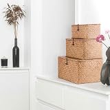 woodluv Set of 3 Seagrass Storage Box with Lid Brown view 3