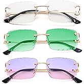 Hycredi Rimless Rectangle Sunglasses for Men/Women- Frameless Square Trendy Shade - Diamond Cutting Eyewear
